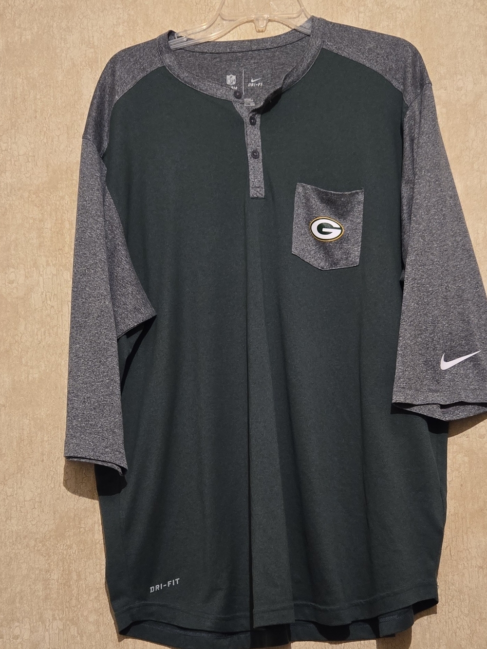 NFL Nike Green & Gray Henley Pocket Shirt